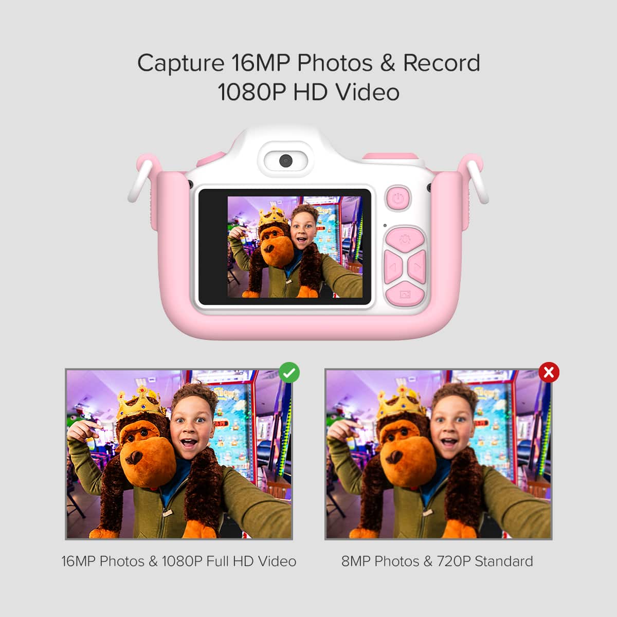 Capture 16MP Photos & Record 1080P HD Video.