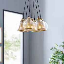 Peak Brass Cone and Glass Globe Cluster Pendant Chandelier by Modway - Yellow