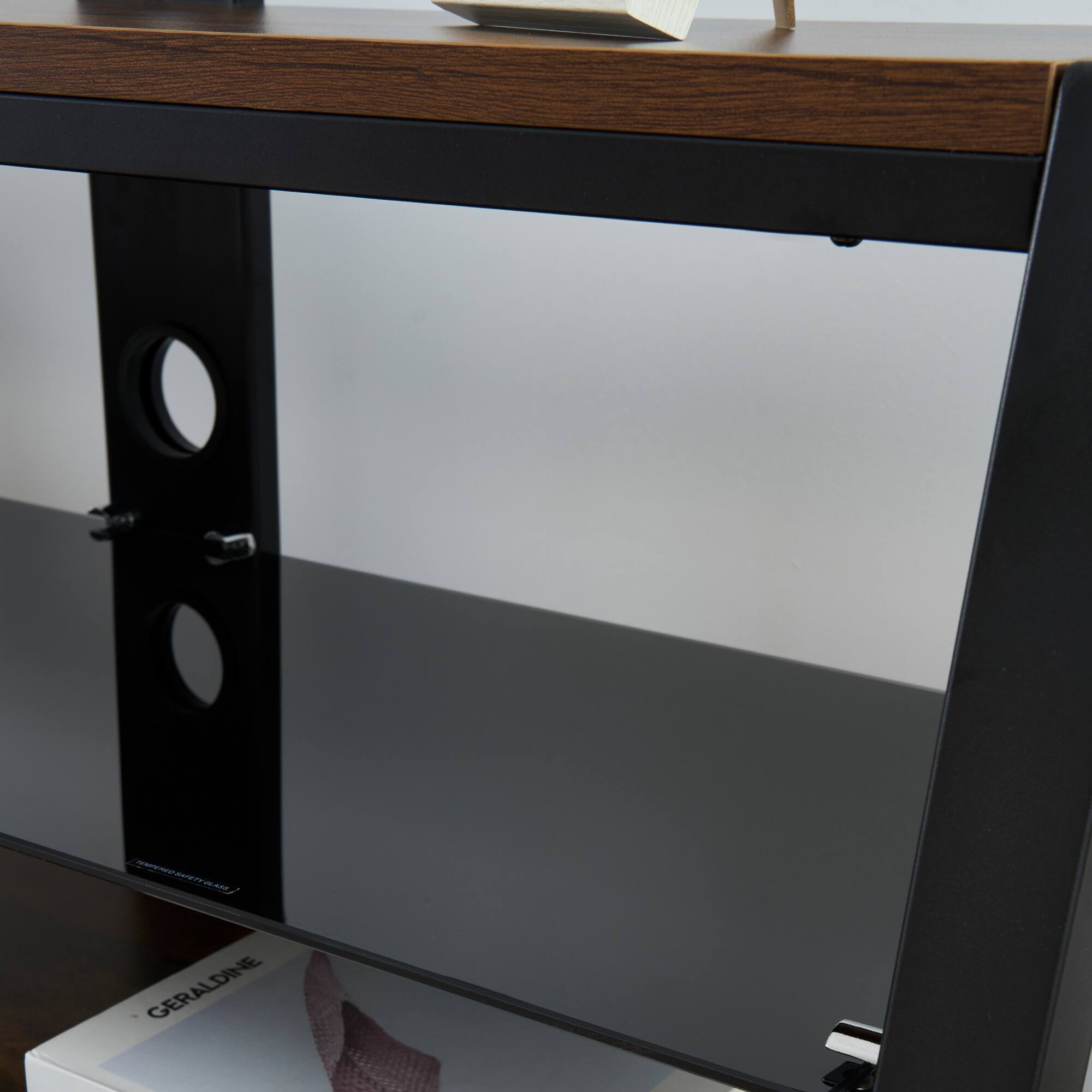 Alt View 9. Ihomeadore - Wooden Rustic Brown Storage TV Stand Adjustable Height Universal Swivel Entertainment Center With Black Tempered Glass - Rustic Browm.