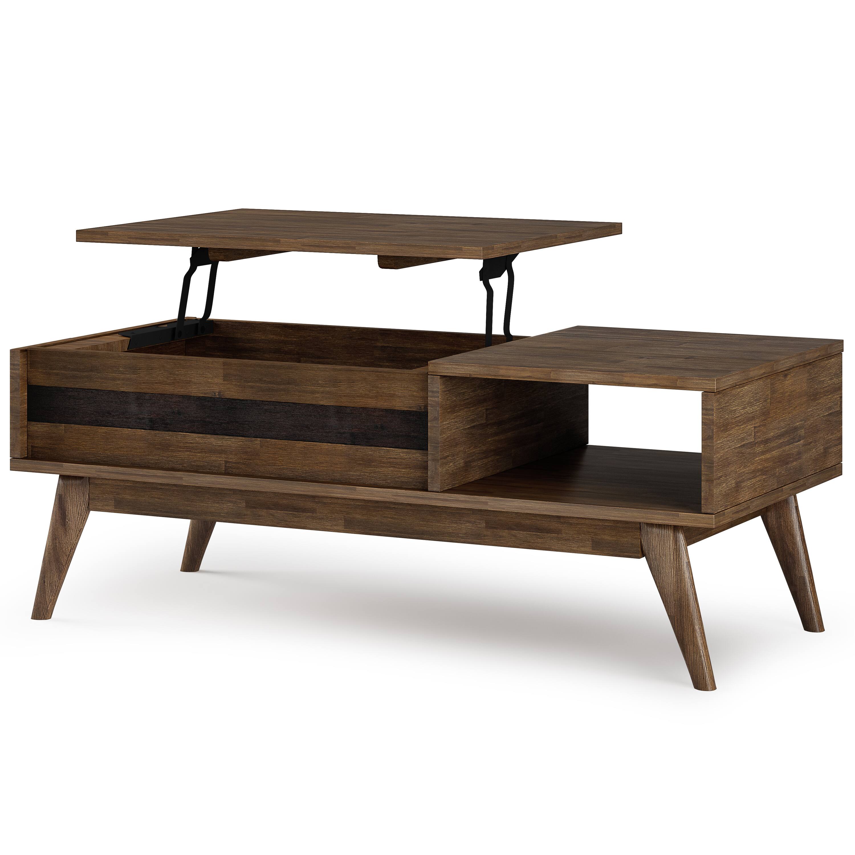 Angle. Simpli Home - Clarkson Lift Top Coffee Table - Rustic Natural Aged Brown.