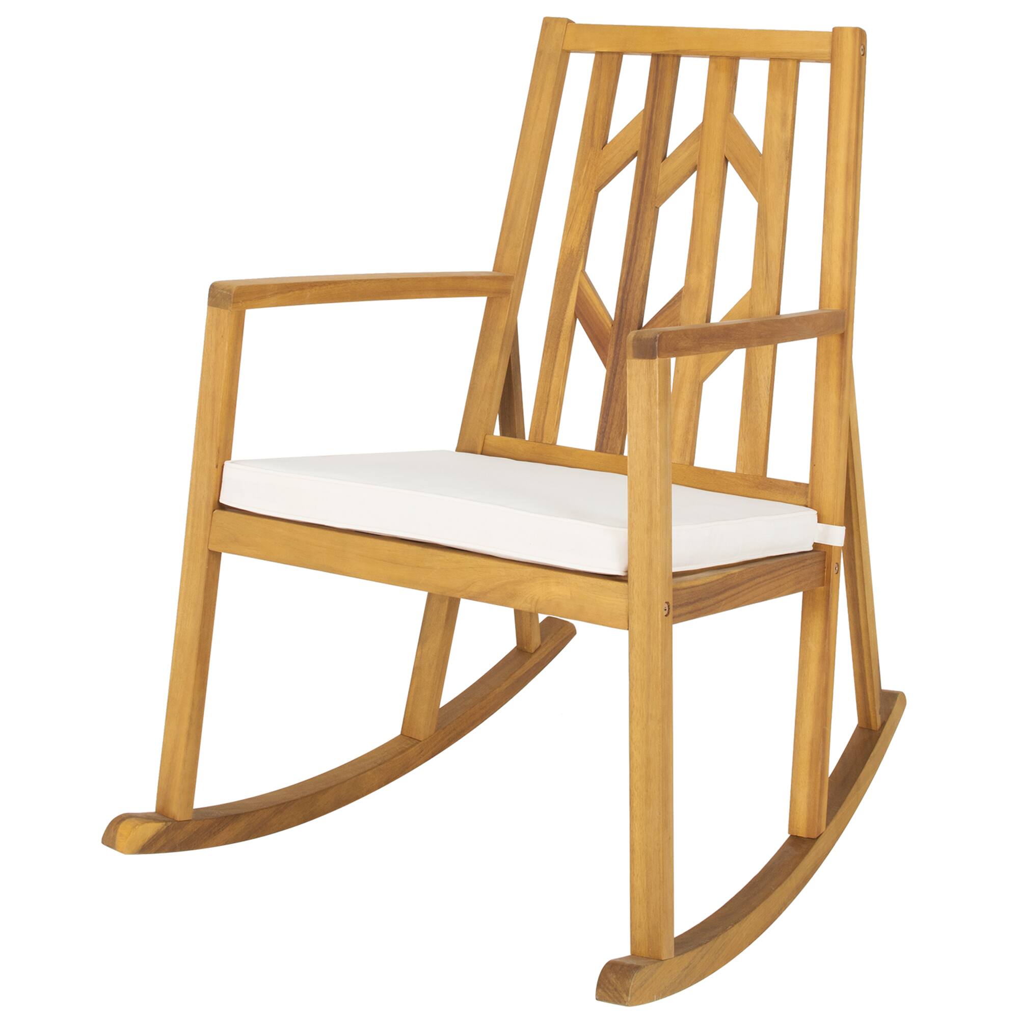 Alt View 5. Gymax - Gymax Set of 2 Outdoor Acacia Wood Rocking Chair Wooden Patio Rocker w/ Beige Cushion - Beige.