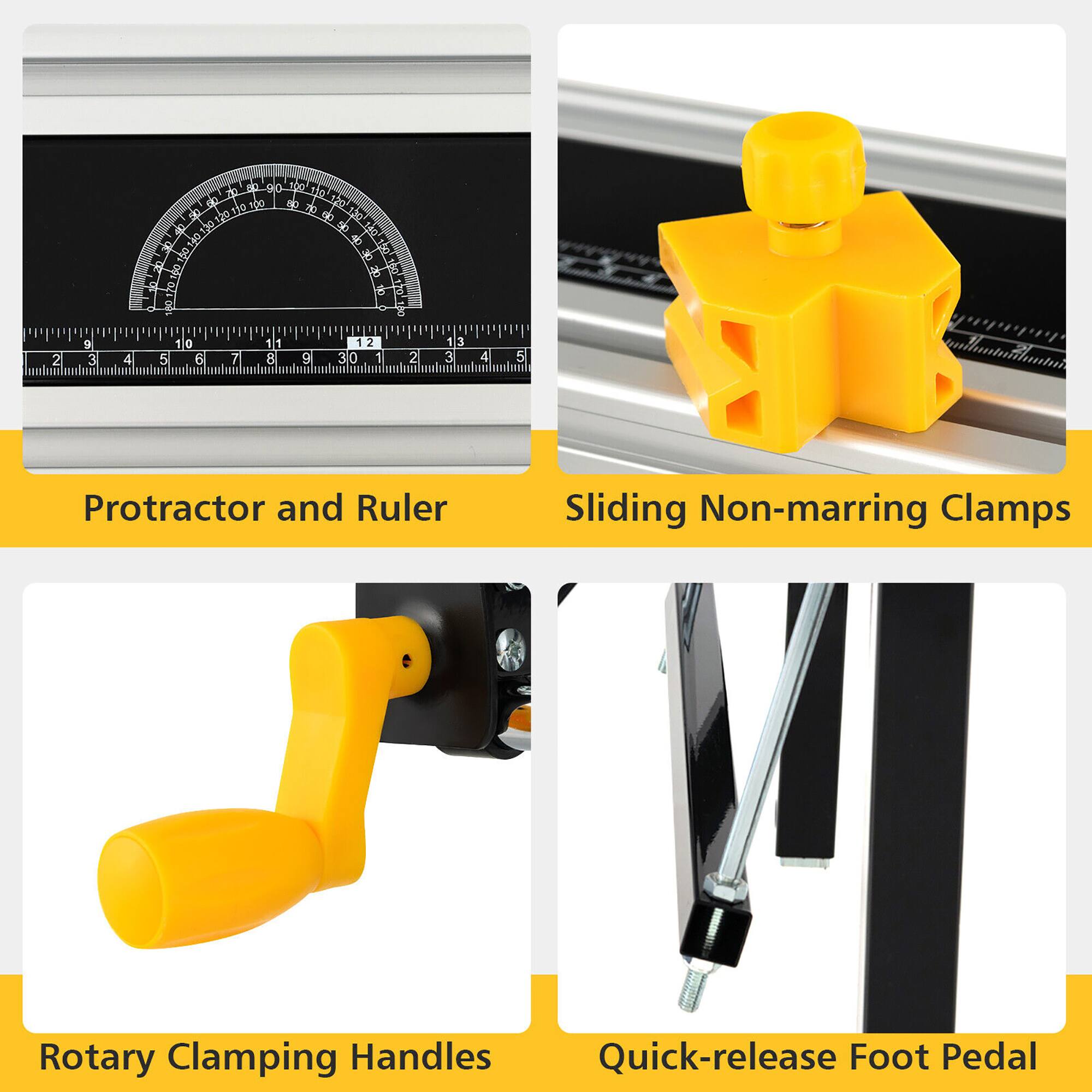 Protractor and Ruler  
Sliding Non-marring Clamps  
Rotary Clamping Handles  
Quick-release Foot Pedal