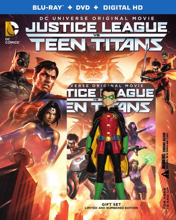 DC Justice League Vs Teen Titans ~ Blu-Ray + DVD ~ Robin Figure ~ Comic ~  USED