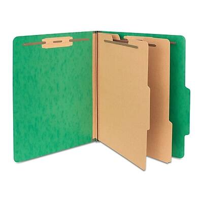 Front. Staples - Moisture Resistant Classification Folder, 2-Dividers, 2.5" Expansion, Letter Size, Green, 10/Box  - Green.