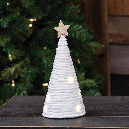 Angle. BreeBe - White Yarn Christmas Tree w/LED Lights Small - White.