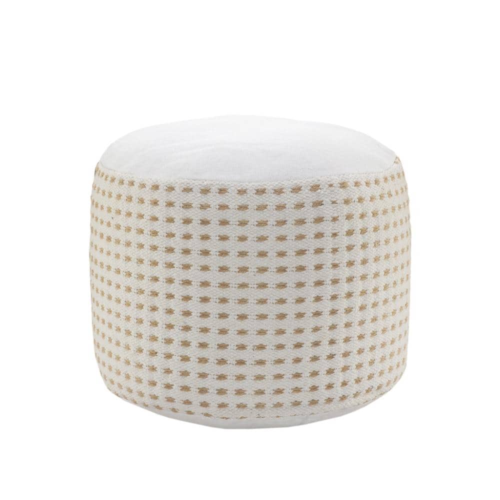 Front. Hivvago - Hivvago 18 Inch Jute Blend Round Geometric Pouf Ottoman - White.