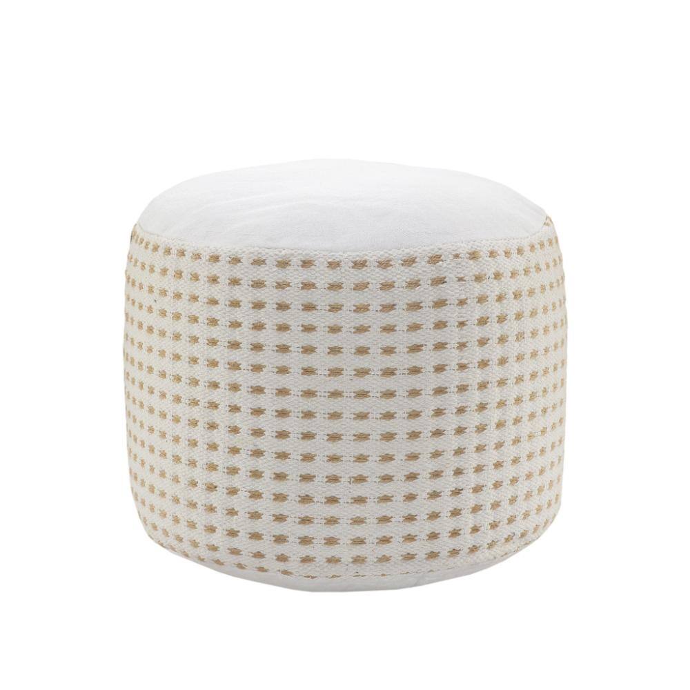 Front. Hivvago - Hivvago 18 Inch Jute Blend Round Geometric Pouf Ottoman - White.