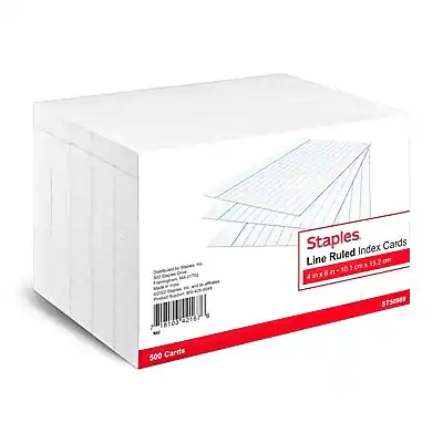 Staples
Line Ruled Index Cards
4" x 6" (10.2 cm x 15.2 cm)
500 Cards
ST52989