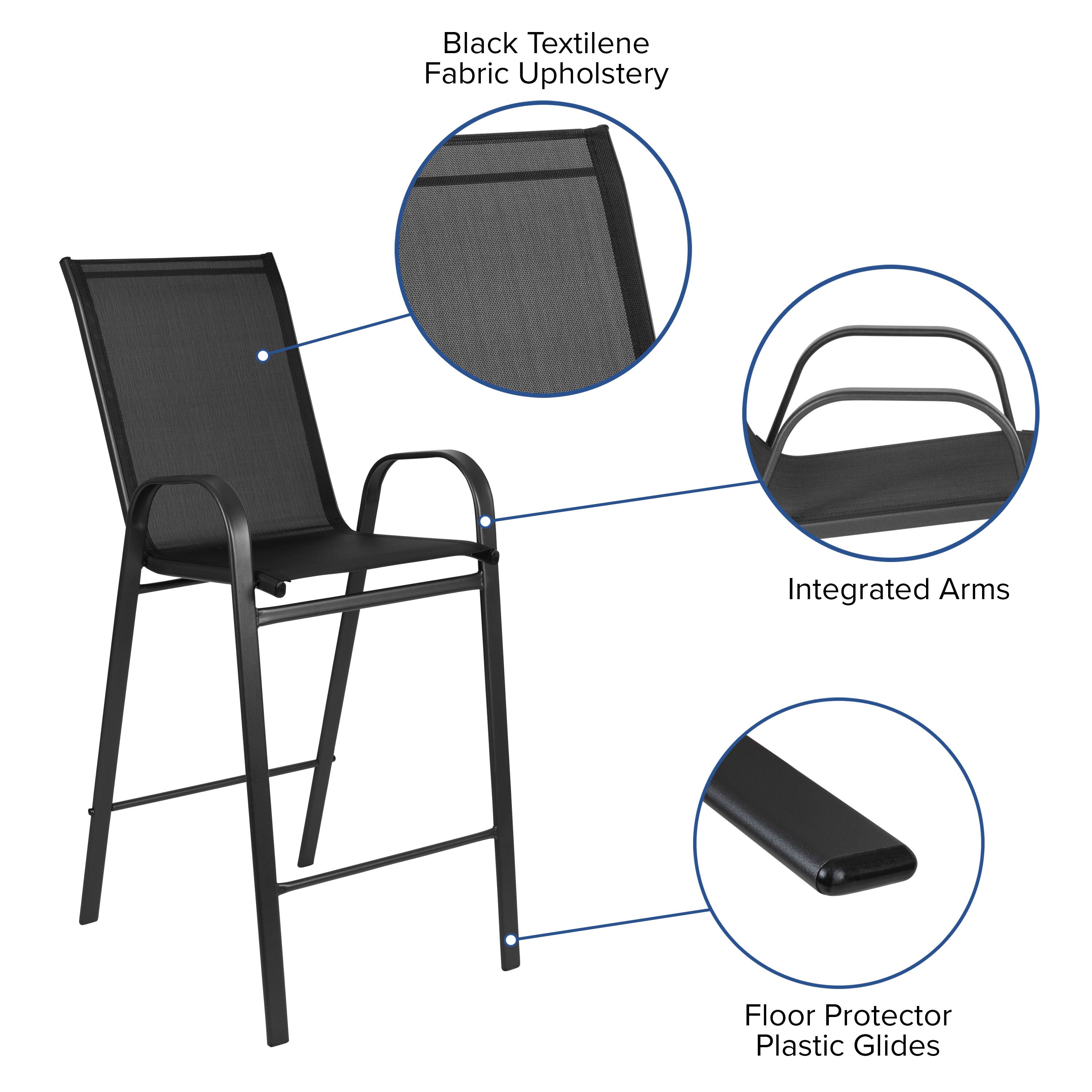 Black Textilene Fabric Upholstery  
Integrated Arms  
Floor Protector Plastic Glides