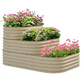 Outsunny - Raised Garden Bed Set w/ Safety Edging, Open Bottom for Vegetables, Herbs, Flowers - Cream White