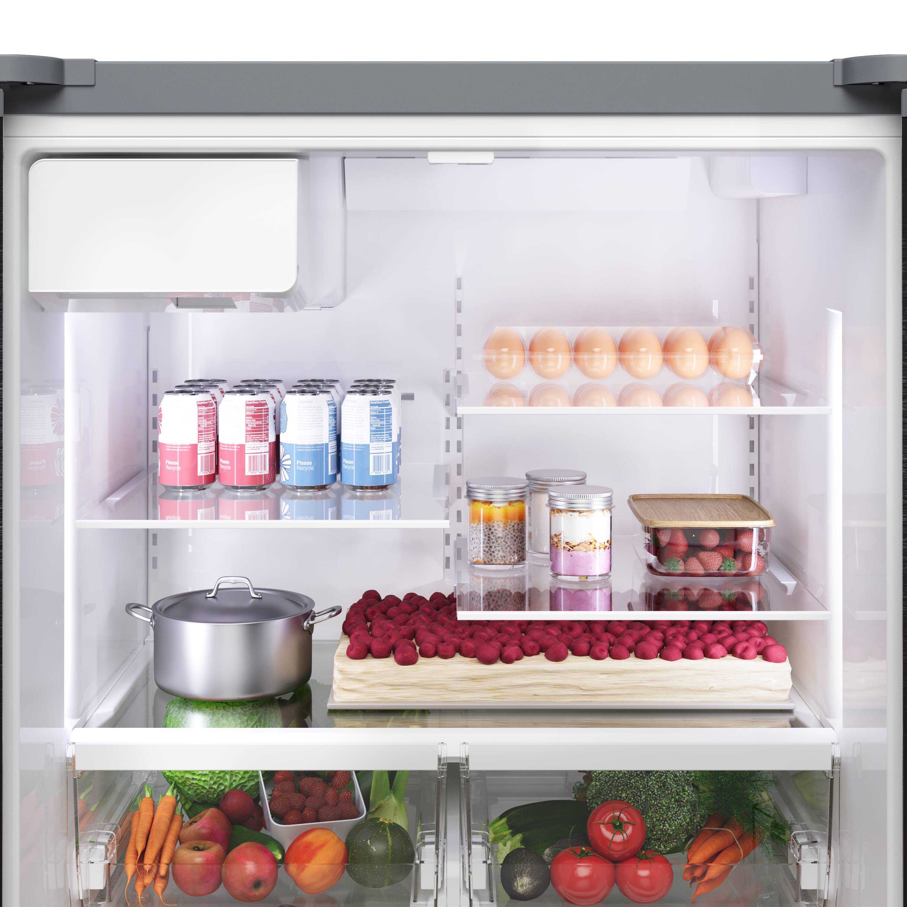 Alt View 4. Bosch - 100 Series 21.6 Cu. Ft. Bottom-Freezer French Door Counter-Depth Smart Refrigerator with External Water and Ice - Stainless Steel.