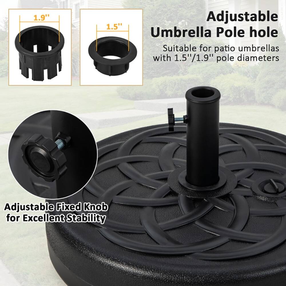 Adjustable Umbrella Pole Hole  
Suitable for patio umbrellas with 1.5"/1.9" pole diameters  

Adjustable Fixed Knob for Excellent Stability
