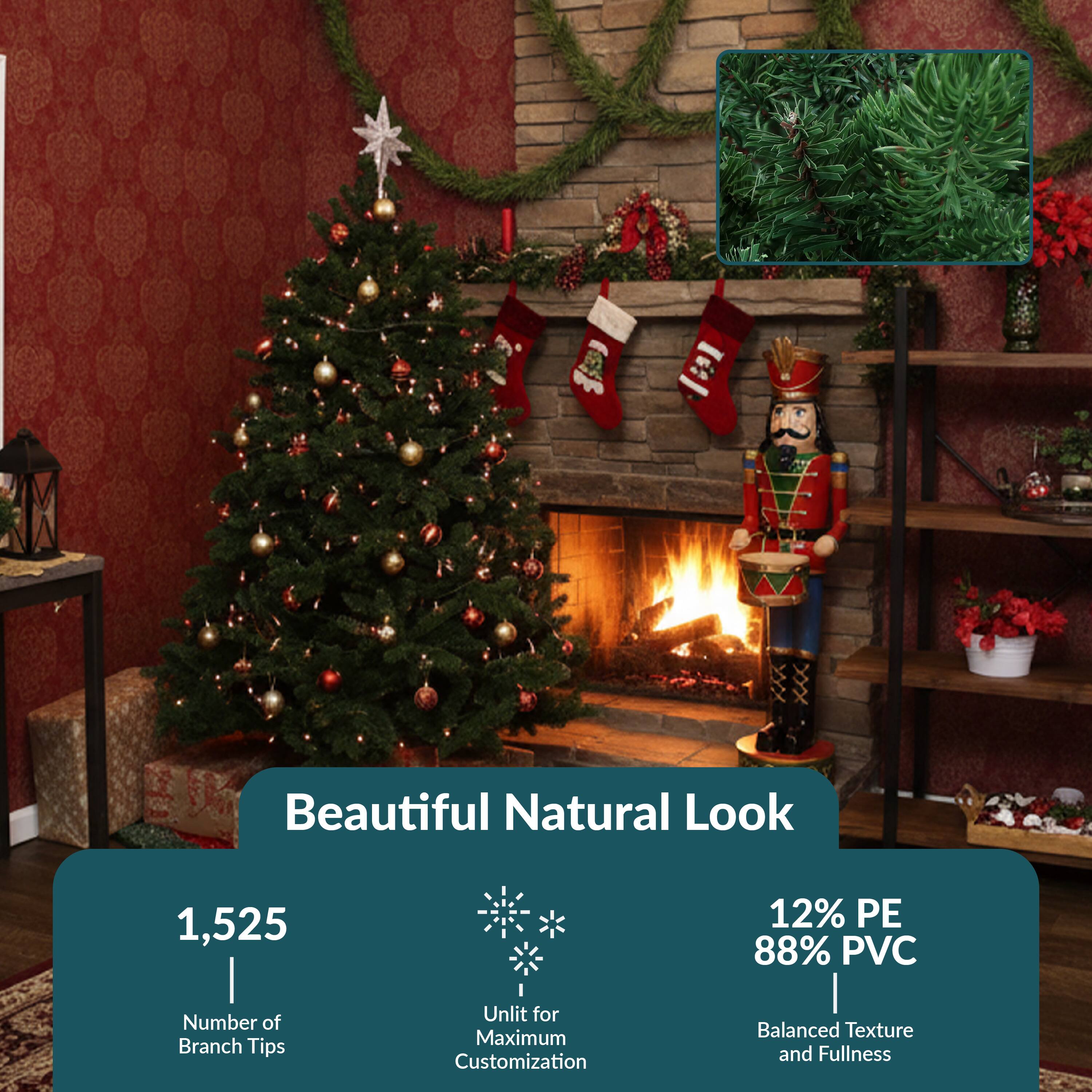 Beautiful Natural Look

1,525  
Number of Branch Tips

12% PE  
88% PVC  
Balanced Texture and Fullness

Unit for Maximum Customization