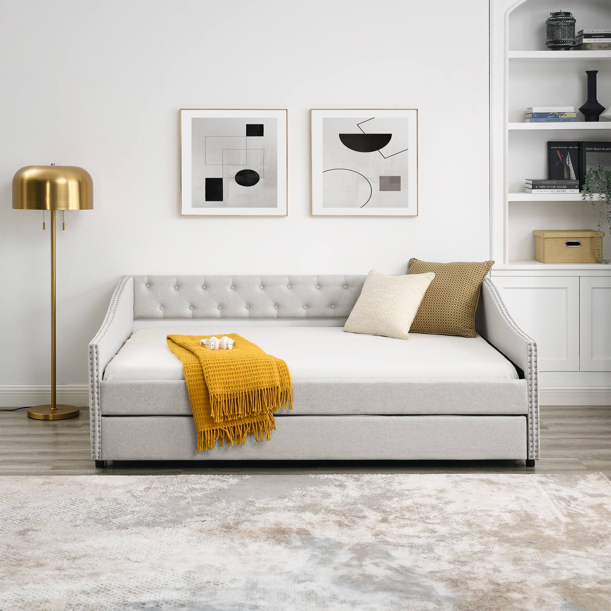 Alt View 1. Tiramisubest - Full Size Daybed with Twin Size Trundle Upholstered Tufted Sofa Bed, ,Beige (80.5"x55.5"x27.5") - Beige.