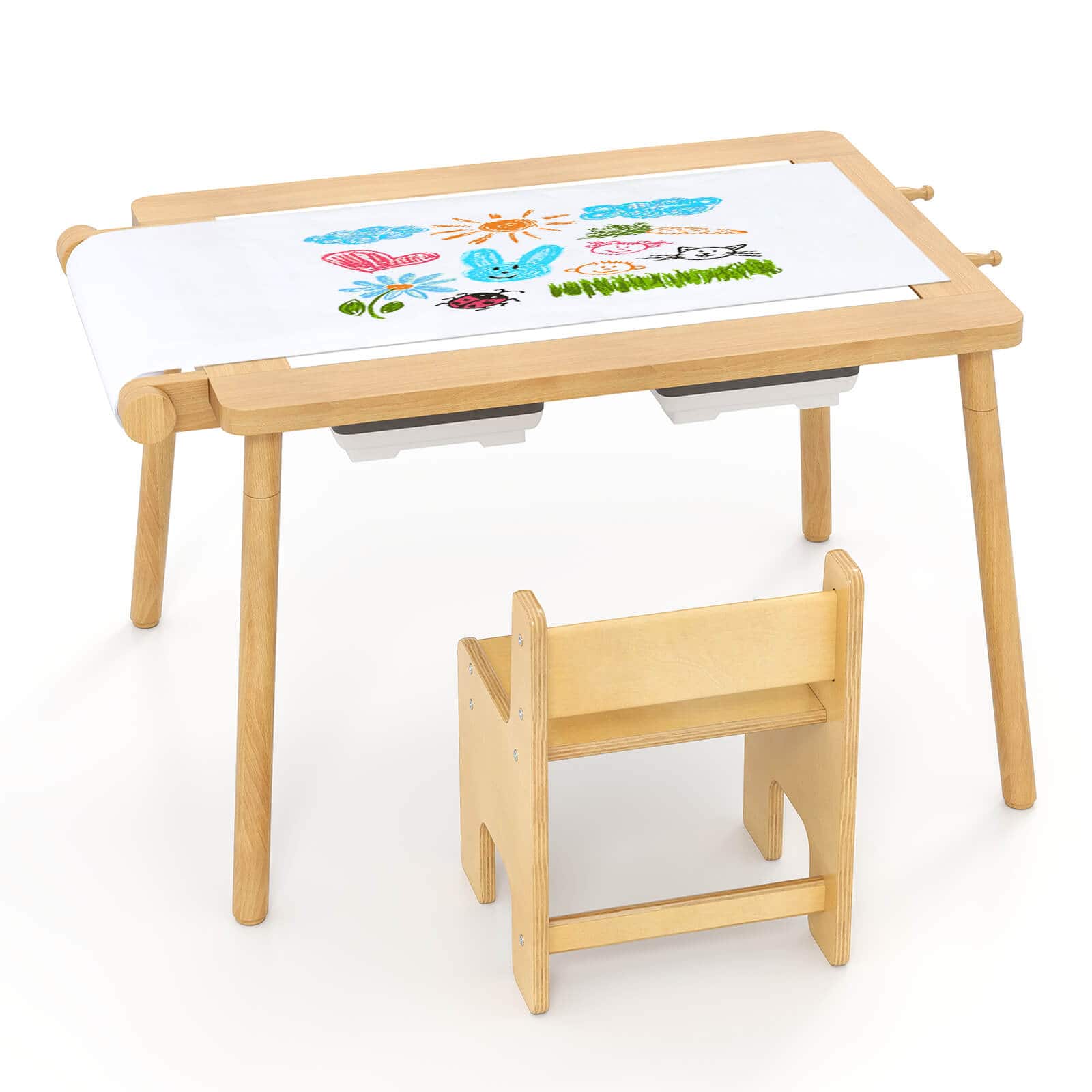 Alt View 9. Costway - Costway Sensory Table & Chair Set for Kids 2-8 with Foldable Bins for Sand/Water & Paper Beige - Beige.