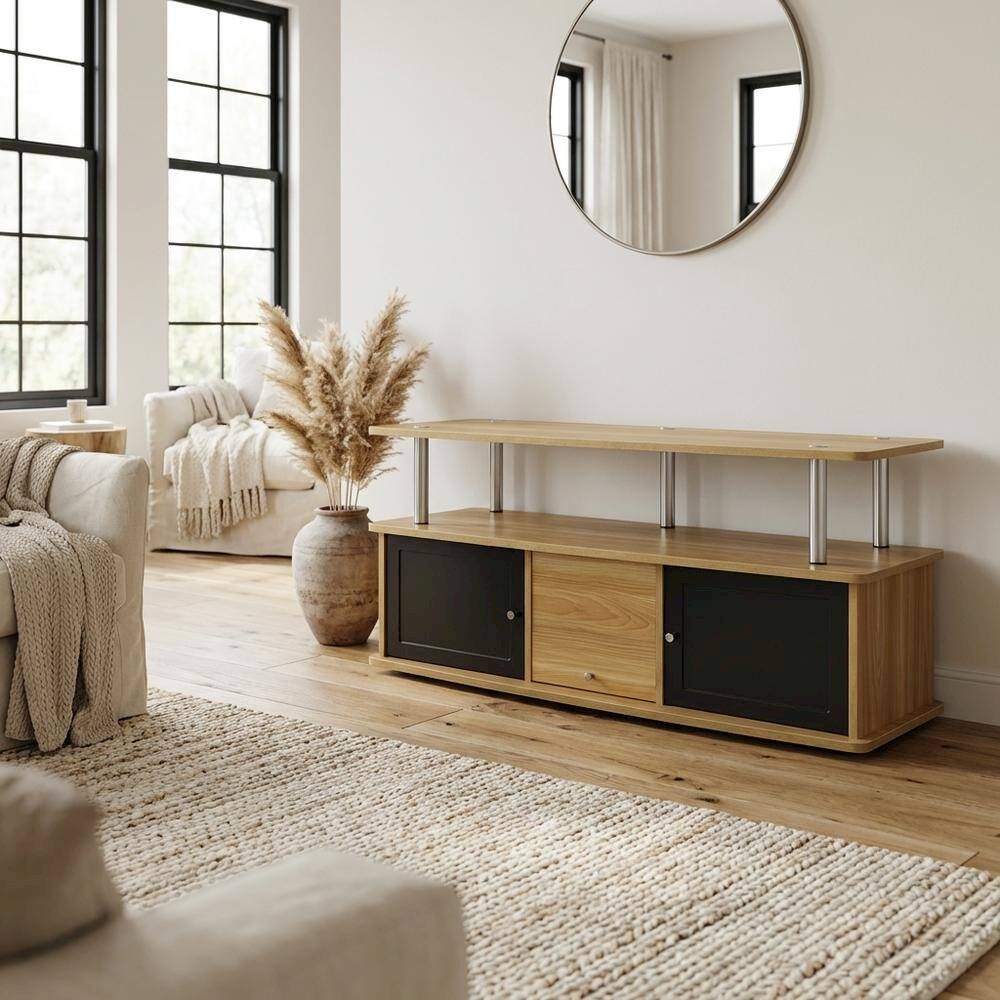 Alt View 2. FurniFact - Modern Brown TV Stand with 3 Storage Cabinets and Shelf for 55-Inch TVs - Brown.