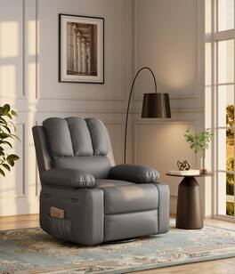 Babevy - 37.4" Wide Manual Recliner Chair, Swivel Nursery Recliner with Side Pocket and Cup Holder - Gray