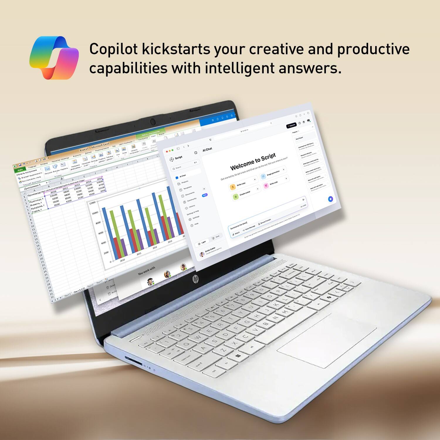 Copilot kickstarts your creative and productive capabilities with intelligent answers.
