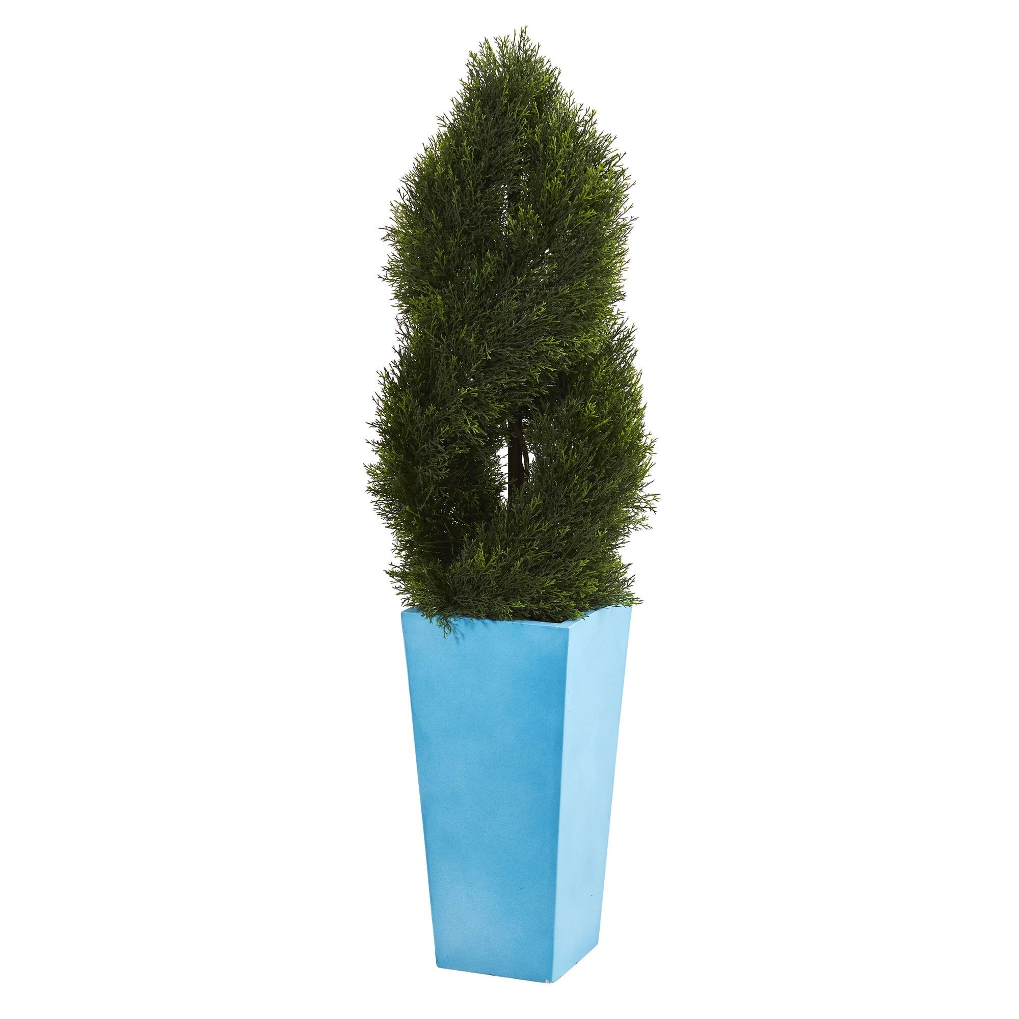 Front. BreeBe - Double Cypress Artificial Tree in Planter UV Resistant - Green.