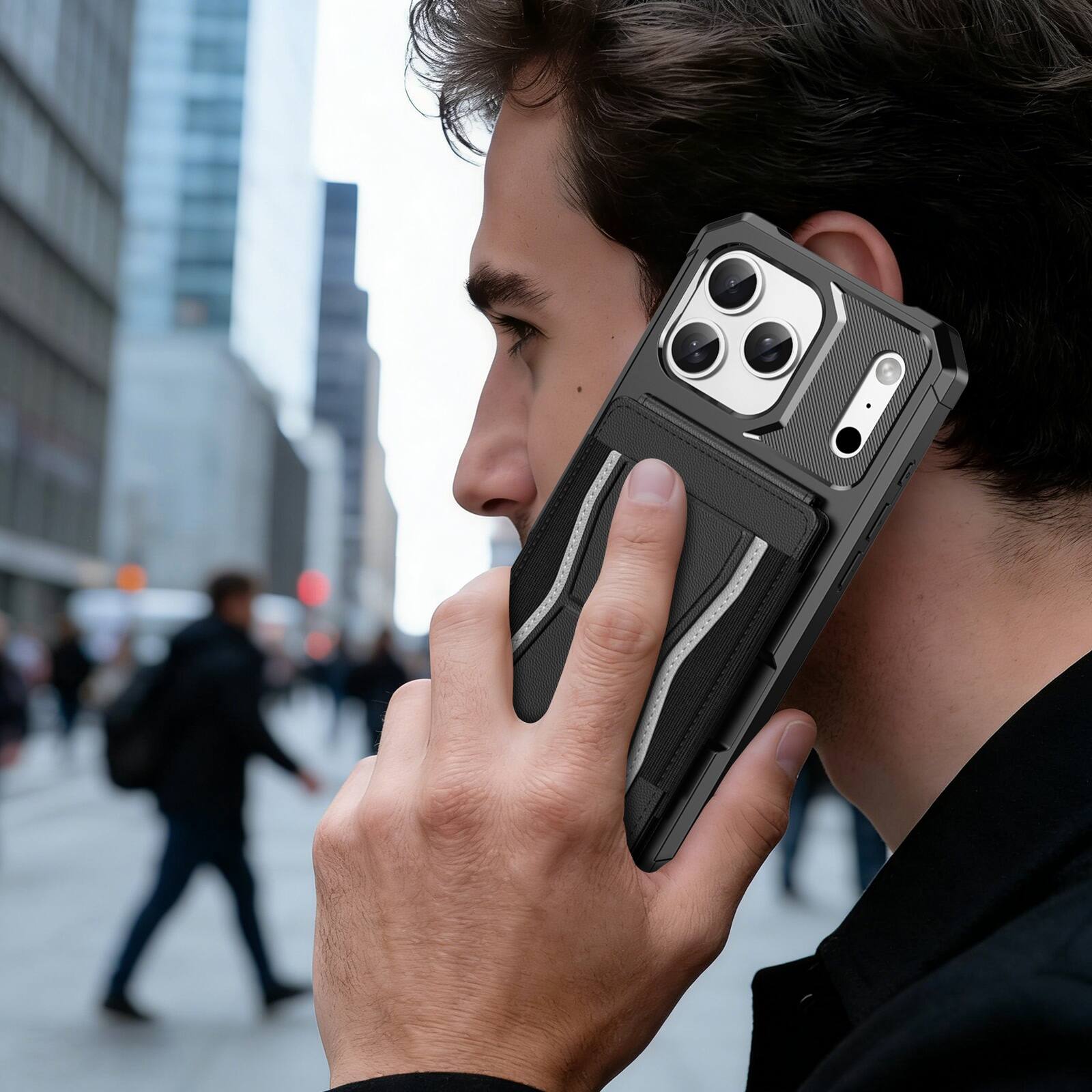Alt View 3. UUCOVER - Wallet Case for Apple iPhone 17 Pro Max with Elastic Card Slot Holder and Kickstand, Shockproof Drop Protection Cover - Black.