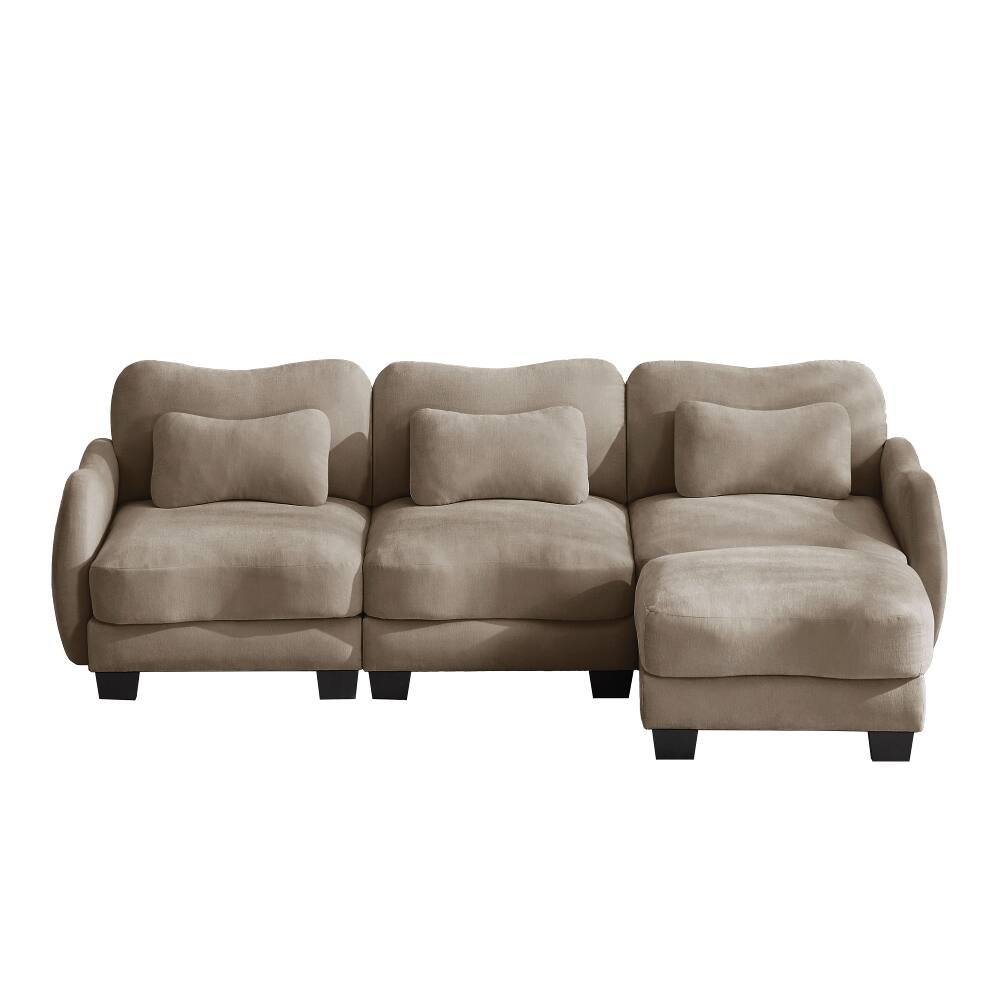 Alt View 3. Loheer - Loheer Chenille L-Shaped Sofa Oversized 3-Seater Sectional with Movable Ottoman and Waist Pillows Coffee - Coffee.