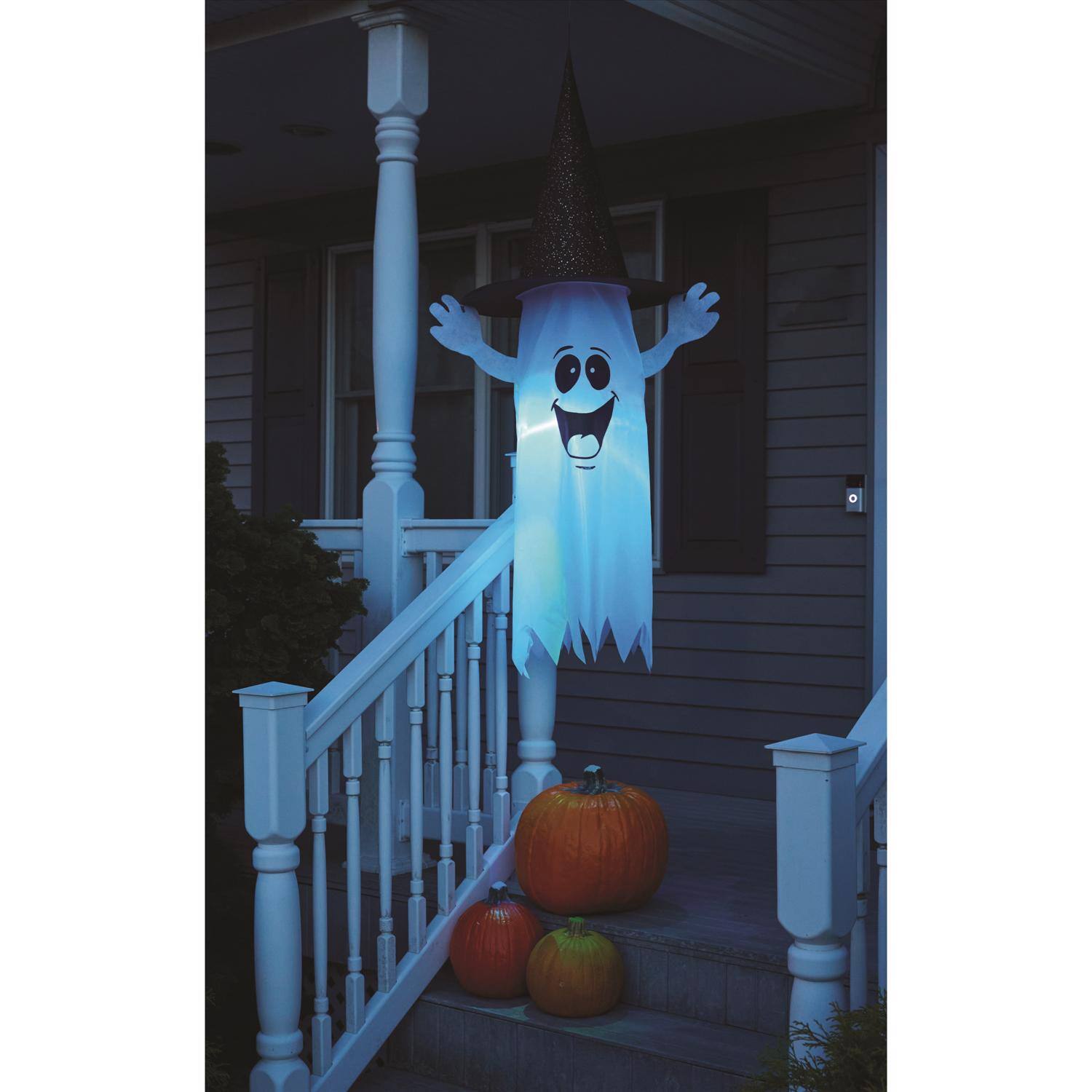 Angle. Fun World - Fun World 5 ft. Prelit Ghost w/Witch Hat Halloween Decor - White | Black.