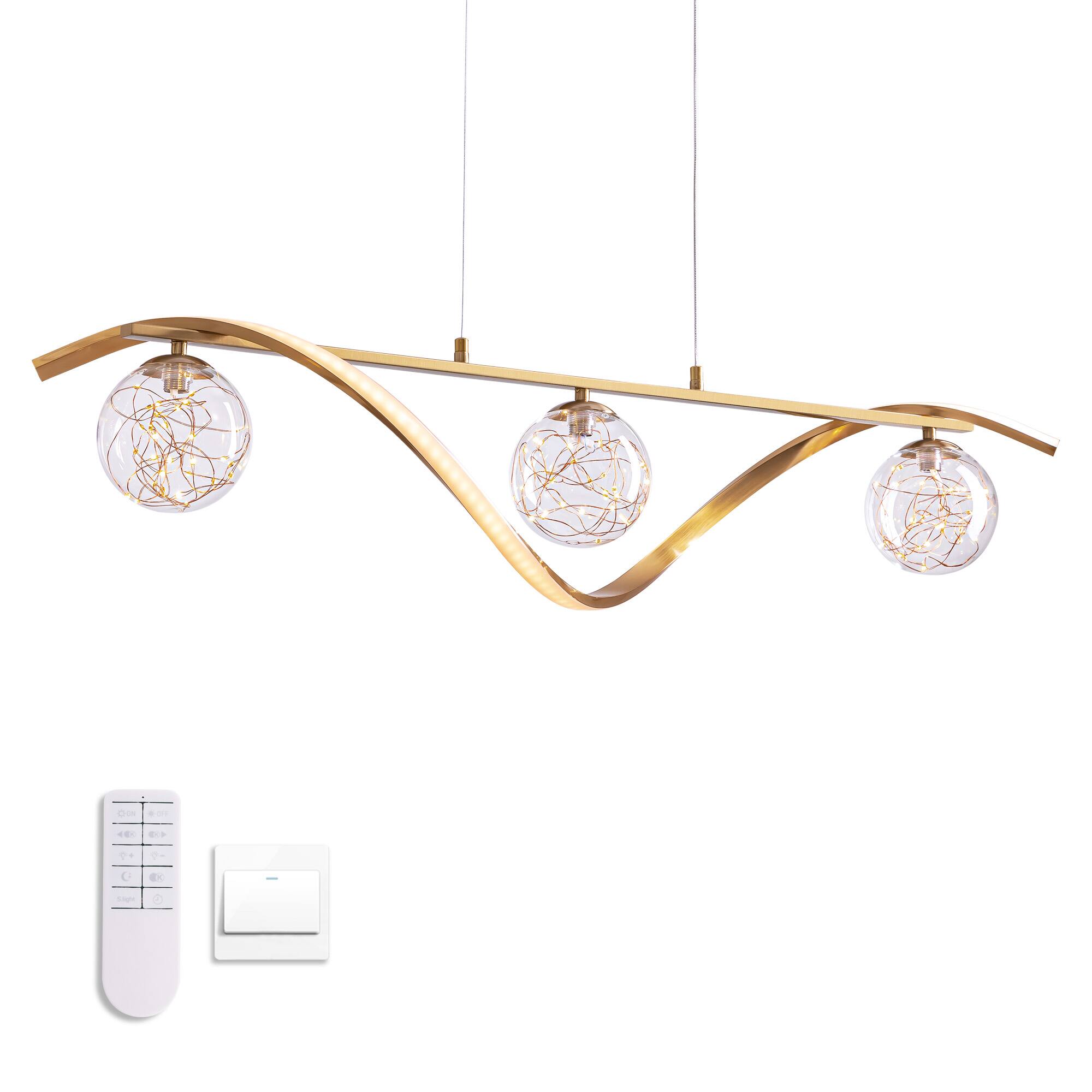 Alt View 6. Siljoy - 40 in. 4-Light Gold Modern Dimmable LED Chandelier Linear Pendant Light Fixture with Remote for Dining Room - Gold.