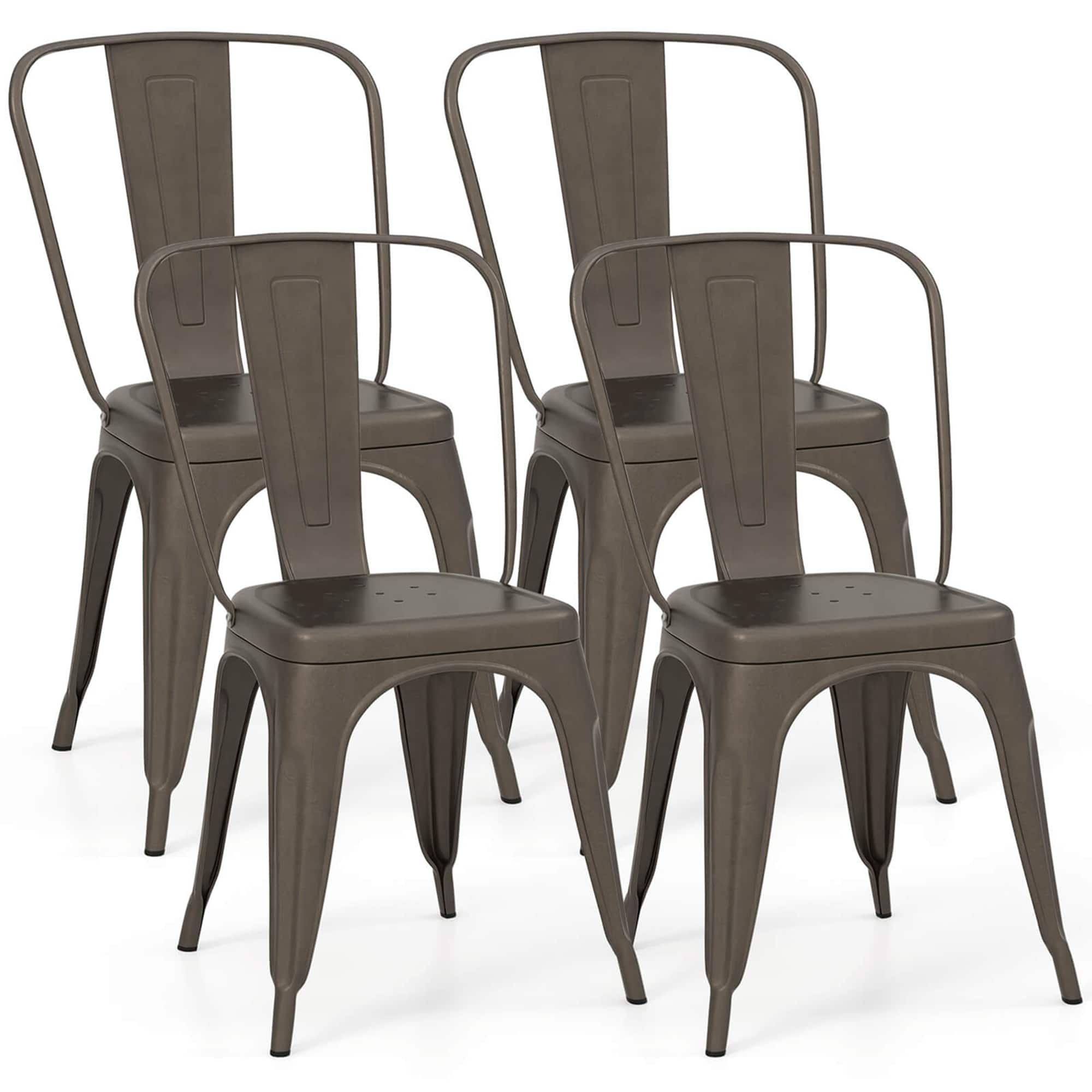 Costway - Set of 4 Dining Side Chair Stackable Bistro Cafe Metal Stool - Gunmetal