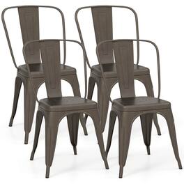 Costway - Set of 4 Dining Side Chair Stackable Bistro Cafe Metal Stool - Gunmetal