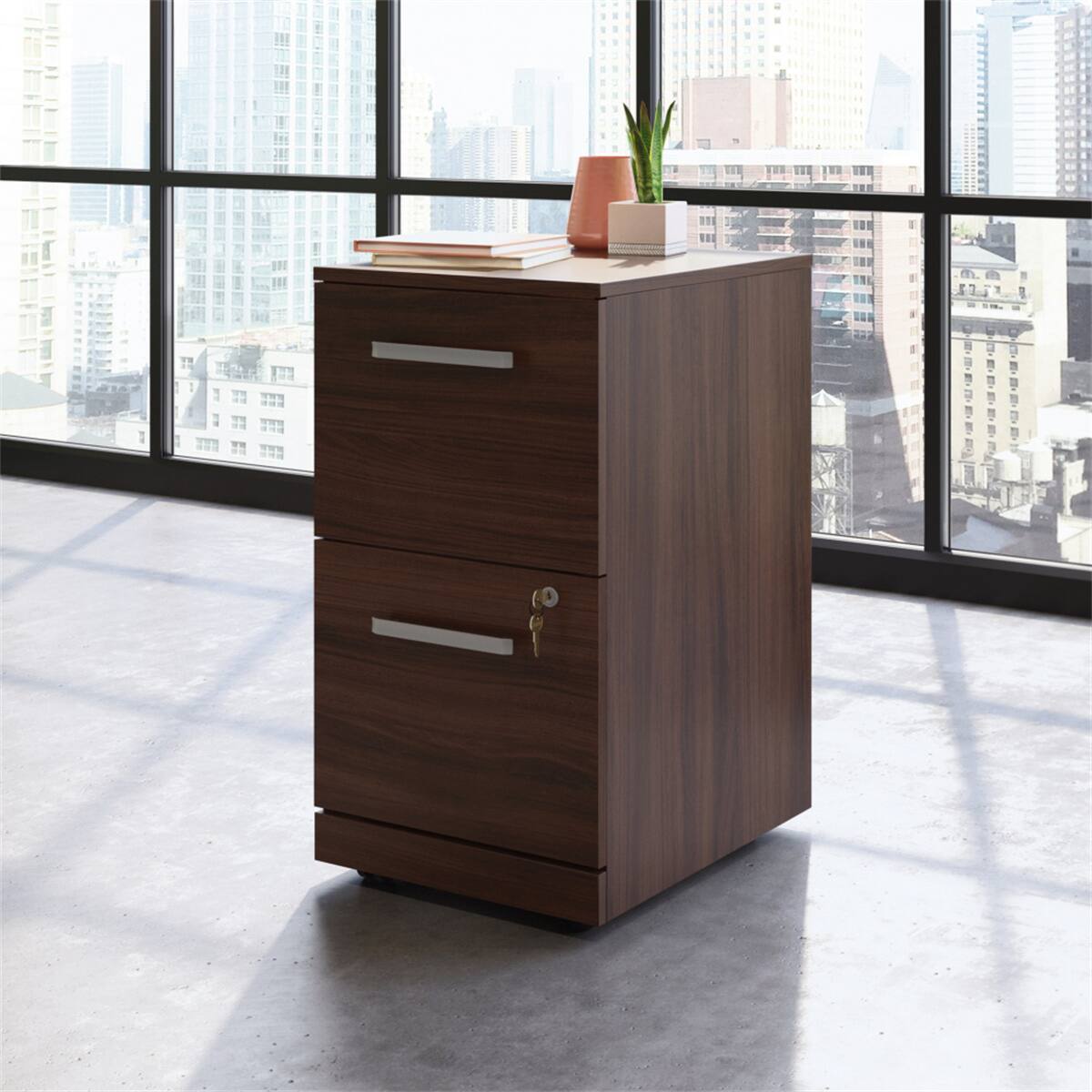 Back. HTUTWOO - Mobile File Cabinet - 2-Drawer Locking Storage Cabinet with Full-Extension Slides, Engineered Wood Construction.