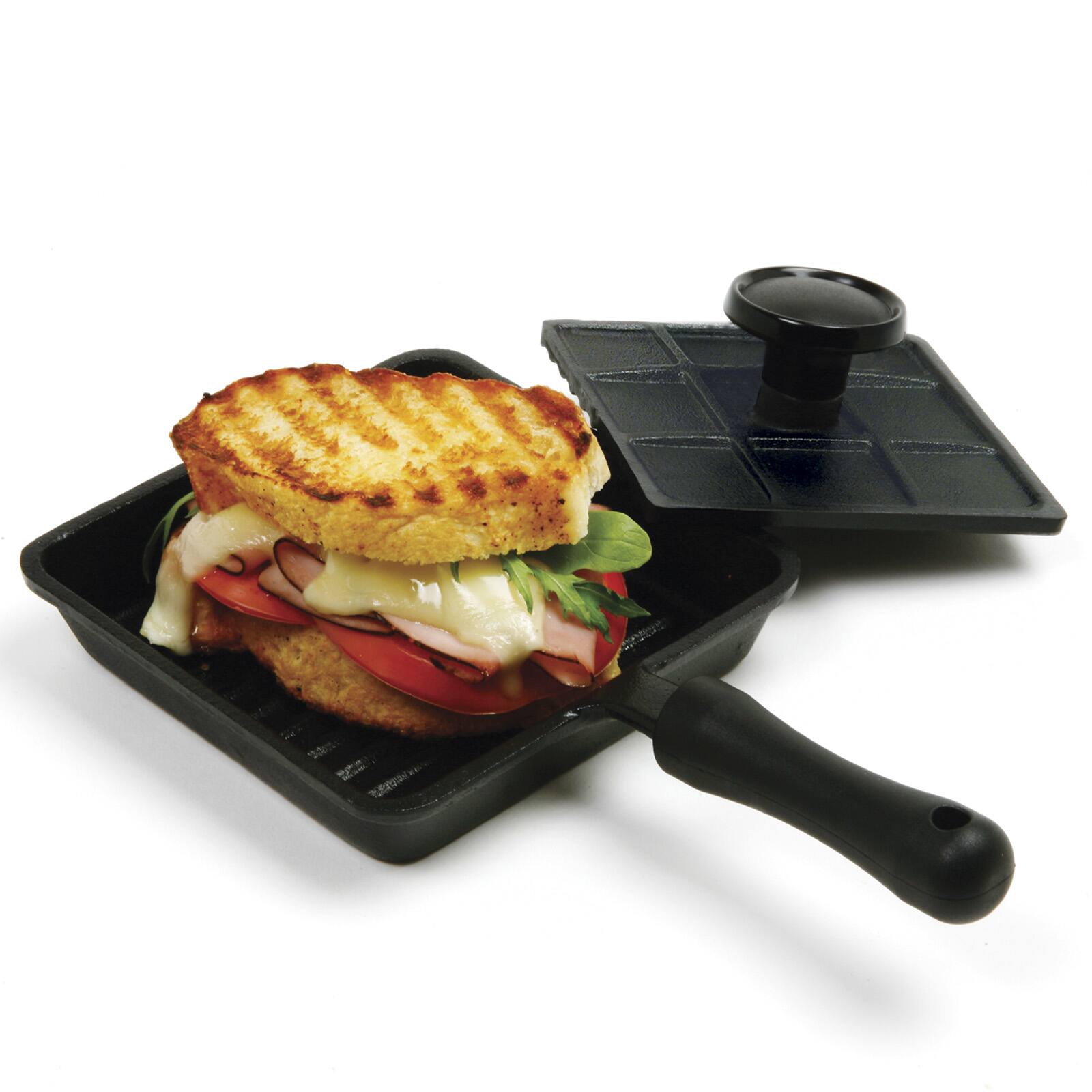 Alt View 3. Norpro - Pre-Seasoned Cast Iron Mini Panini Pan with Press, Black - Black.
