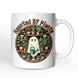 OrnamentallyYou - Green Thumb Ghost, Halloween Mug, Haunted by Plants, Fun Gardener Gift - White