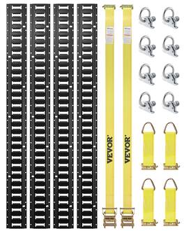 VEVOR - E Track Tie-Down Rail Kit, 18PCS 5' E-Tracks Set Includes 4 Steel Rails & 8 O-Ring Anchors & 4 Tie-Offs with D-Ring - Silver