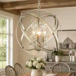 RYHNUYNE - 4-Light Cage Crystal Chandelier, Modern Globe Metal Pendant Adjustable Farmhouse Hanging Fixture - Champagne