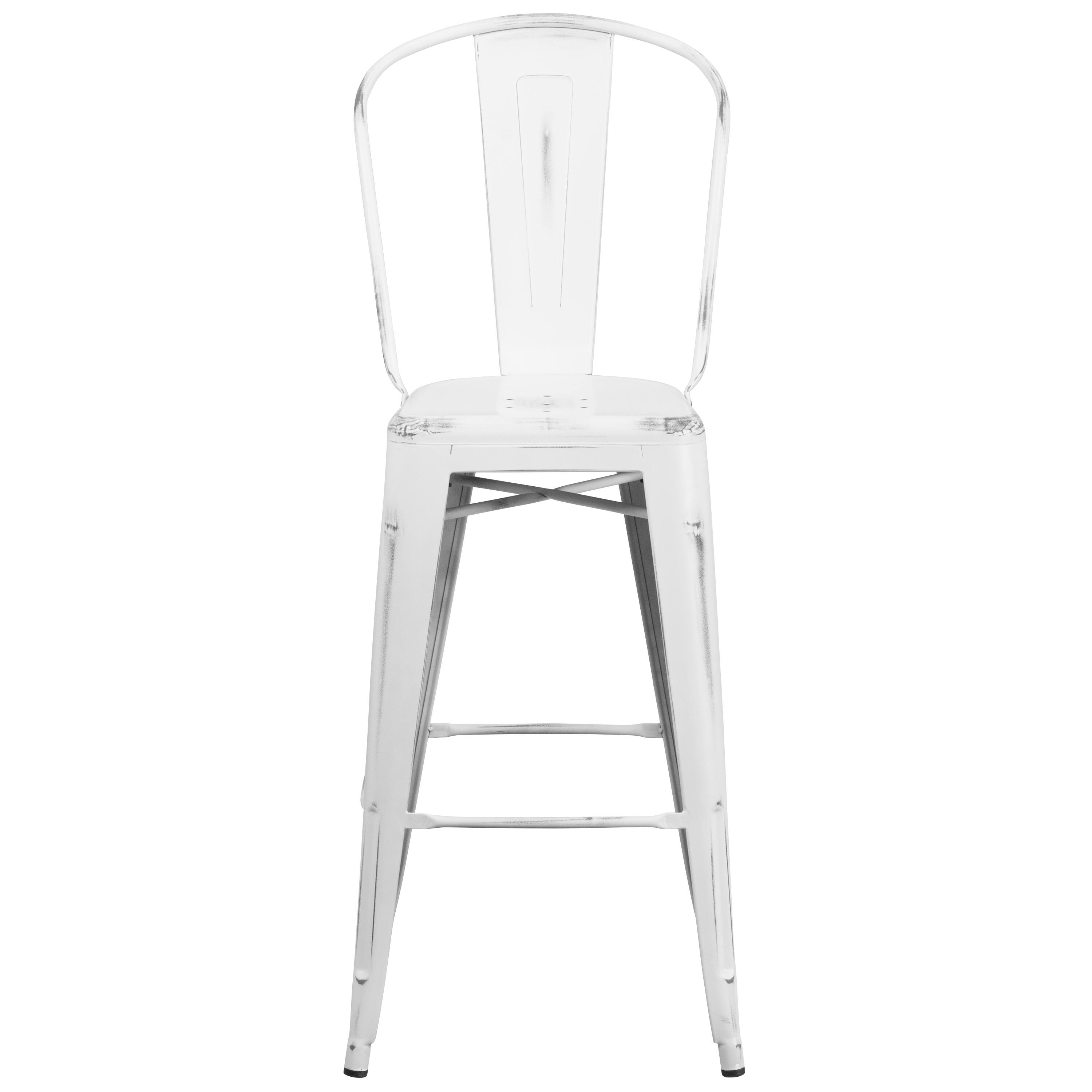 Alt View 7. Emma + Oliver - Commercial Grade 30"H Distressed Colorful Metal Indoor-Outdoor Barstool w/ Back - White.
