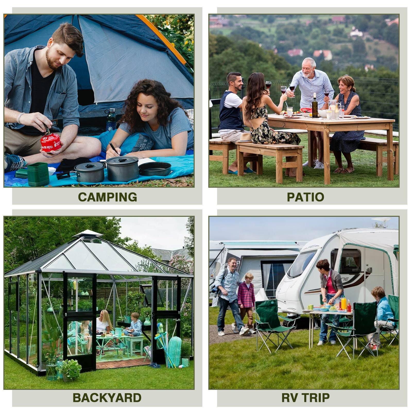 CAMPING  
PATIO  
BACKYARD  
RV TRIP