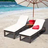 Costway 2PC Patio Rattan Lounge Chair Chaise Recliner Back Adjustable Cushioned W/Wheels - White - Front_Zoom