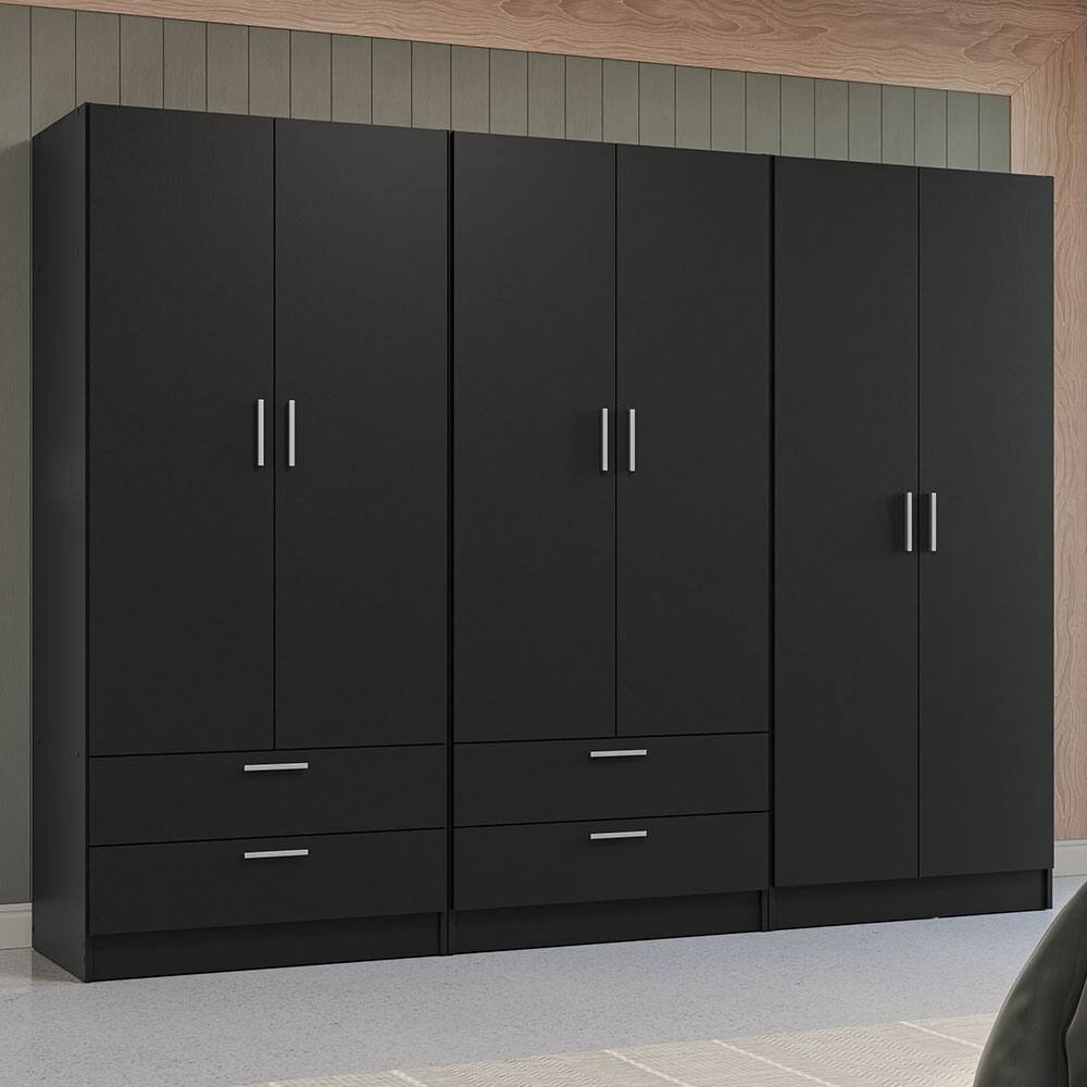 Angle. Madesa - MADESA 6 Doors 4 Drawers Wardrobe Set with Shelves and Hanging Space 94"L- Black - Black.