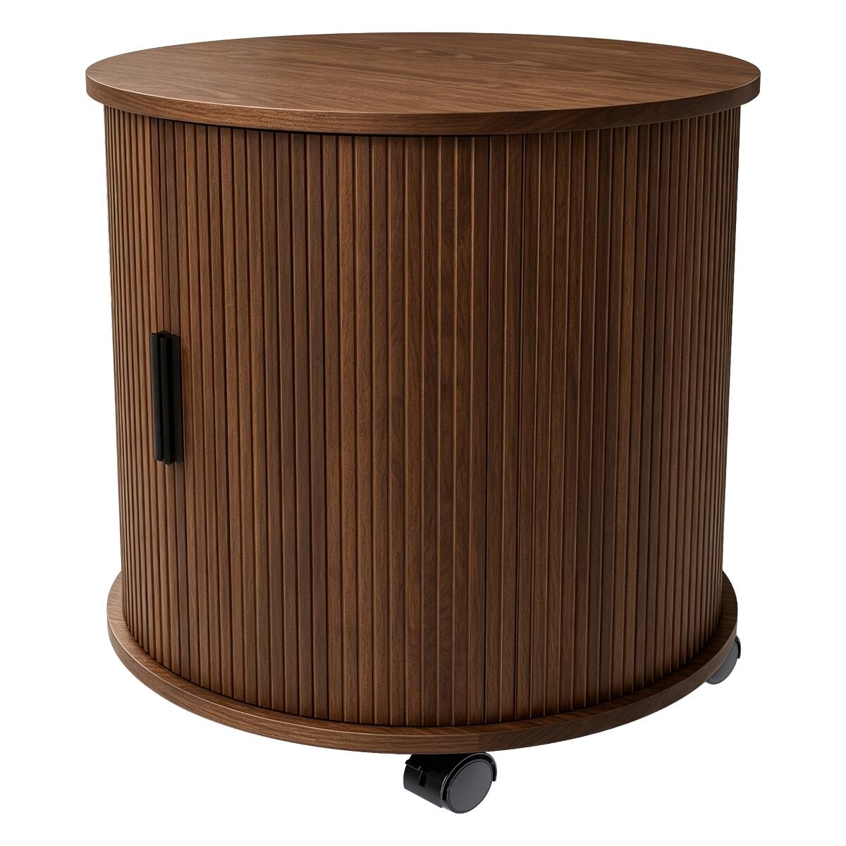 Alt View 10. Loheer - Loheer Cylinder Nightstand with Built-In Charging Station, Walnut Finish and Sliding Door - Walnut.