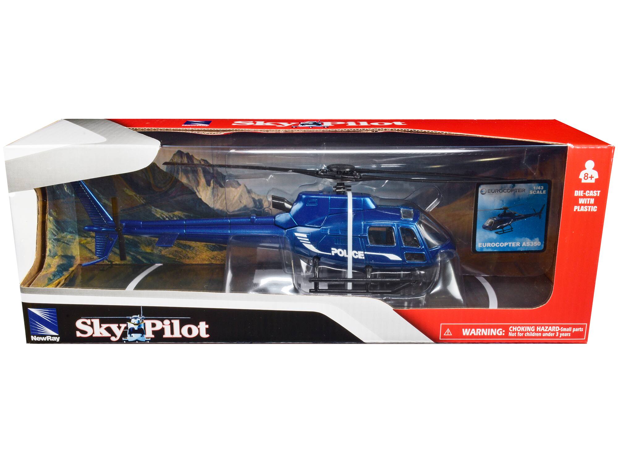 - S Plo 8+ 1/43 EUROCOPTEI SCALE DIE-CAST WITH PLASTIC U110 POL CE EUROCOPTER AS350 Sky Pilot NewRay CHOKING HAZARD-Small parts WARNING: Not for children under 3 years