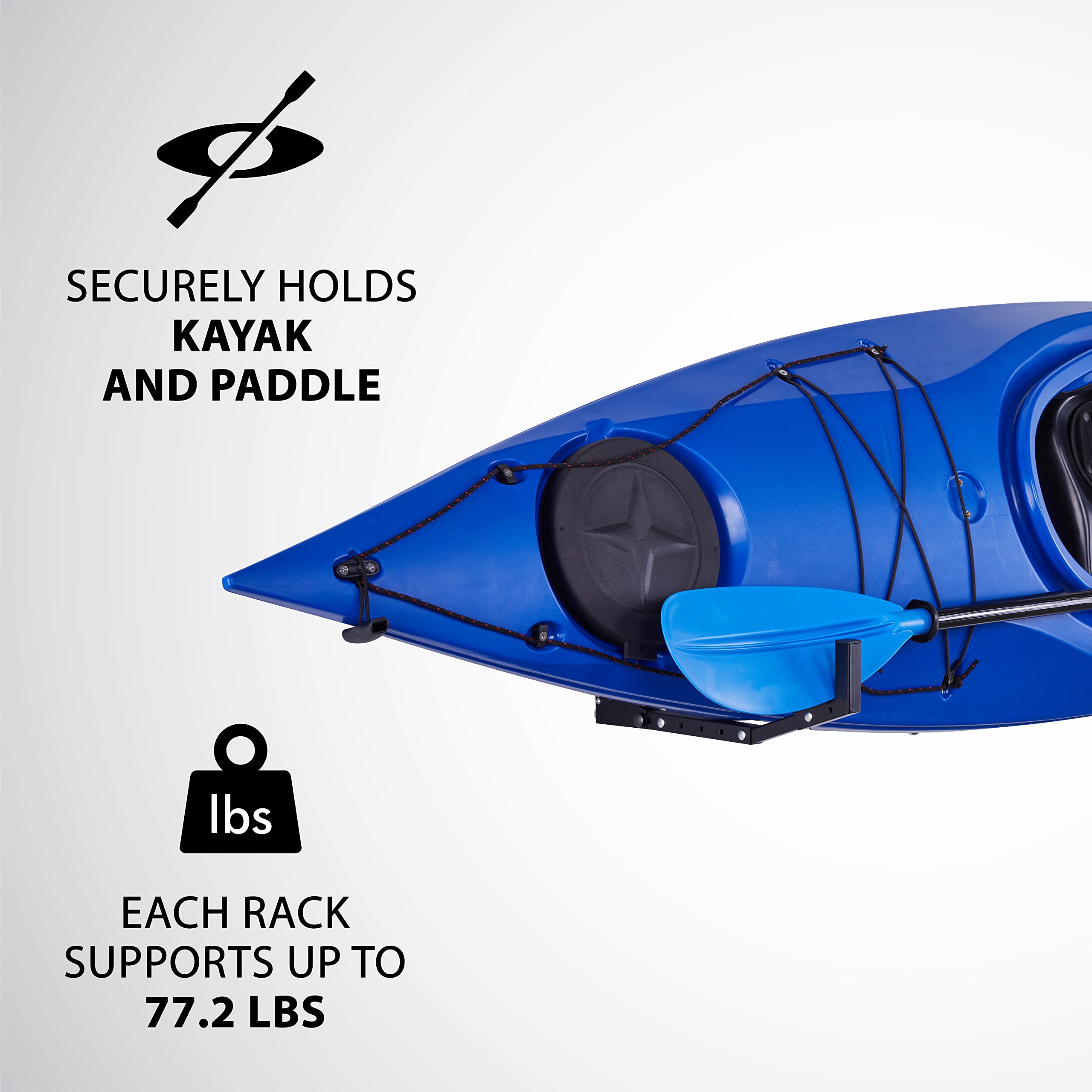 SECURELY HOLDS KAYAK AND PADDLE

EACH RACK SUPPORTS UP TO 77.2 LBS