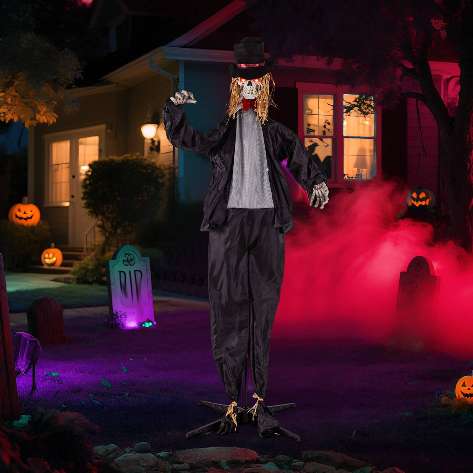 Alt View 3. Costway - Costway Halloween Animatronic Standing Groom 7.2 FT Haunted House Decoration Moving Head - Black.