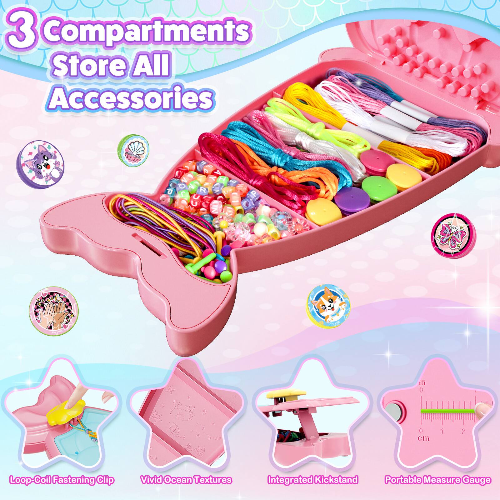 3 Compartments Store All Accessories

- Loop-Coil Fastening Clip
- Vivid Ocean Textures
- Integrated Kickstand
- Portable Measure Gauge