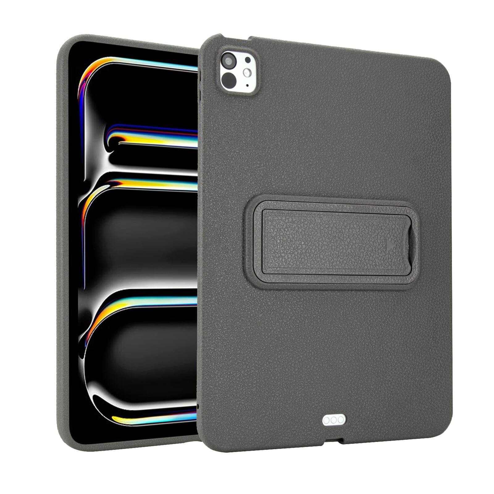 Angle. Dteck - Shockproof Case for Apple iPad Pro (M5) 11" 2025, Slim Leather Texture Protective Cover with Multi Angle Folding Stand - Gray.