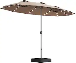 Ecooso - 15x9ft Large Double-Sided Rectangular Outdoor Twin Patio Market Umbrella with light and base - taupe