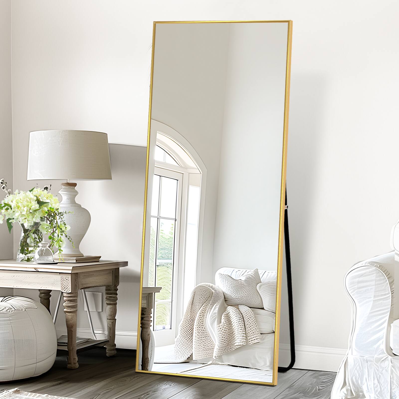 Alt View 1. PexFix - 24x64" Full Length Mirror, Aluminium Frame, Rectangle Wall Mount or Leaning Floor Mirror for Bedroom & Entryway - Gold.