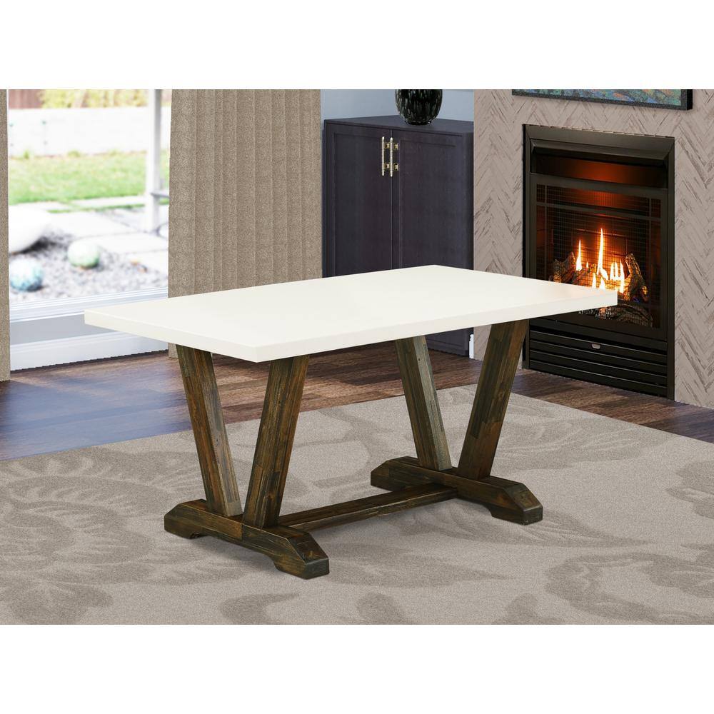 Back. East West Furniture - East West Furniture V-Style Dining Rectangle Wooden Table Top with Stylish Legs - Brown.