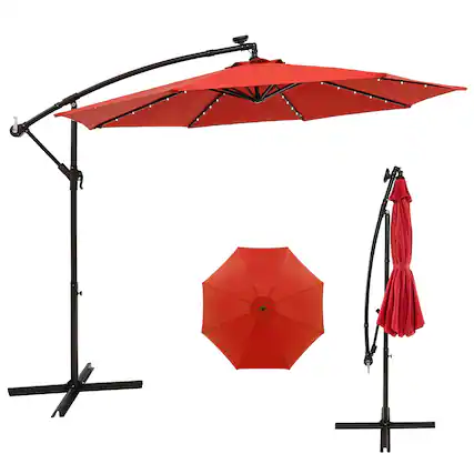 Front. Costway - Costwsy 10 Ft Patio Solar LED 40 Lights Offset Umbrella Crank Cross Base - Orange.