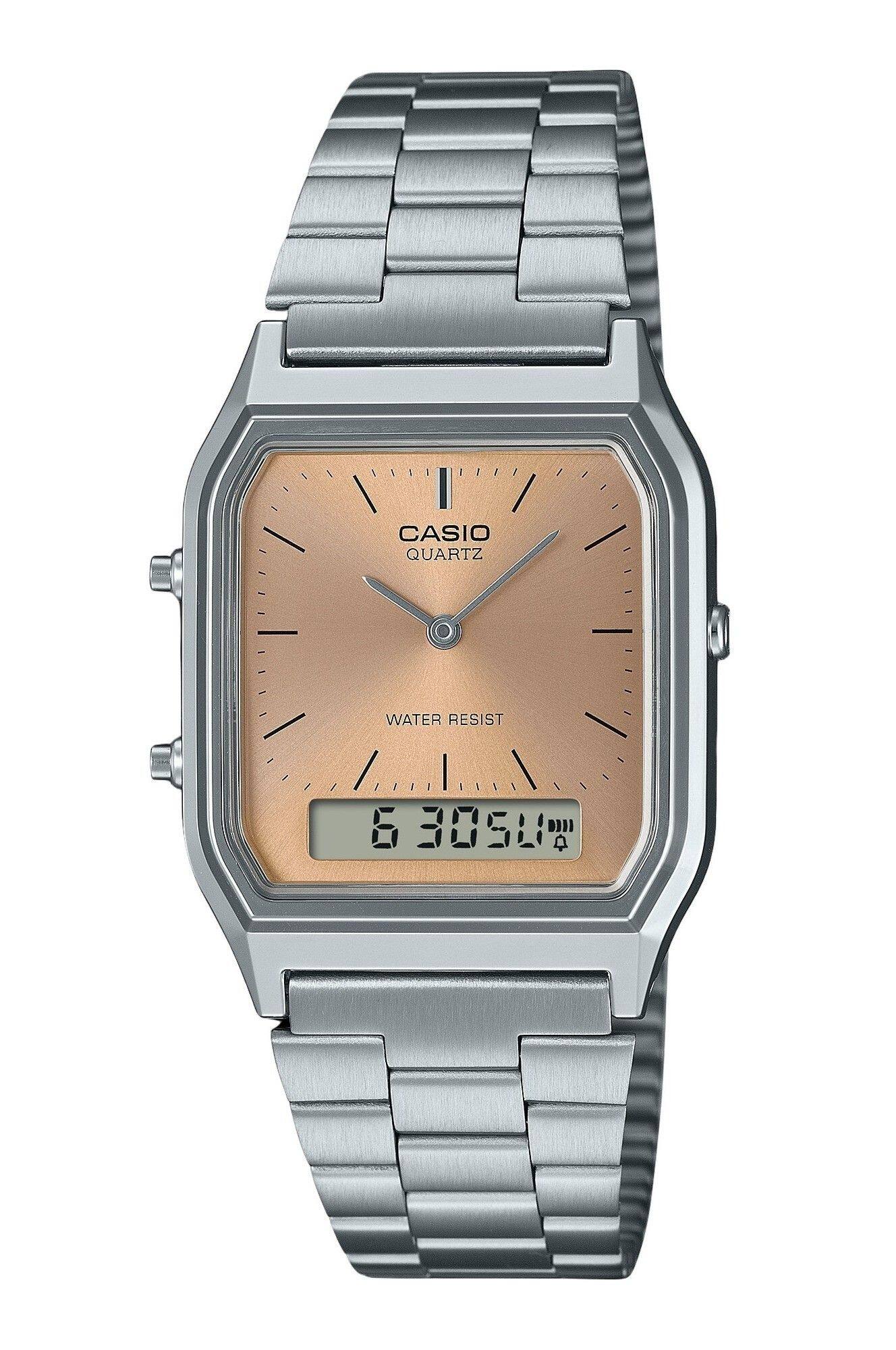 Casio - Vintage Analog Digital Quartz AQ-230A-4AMQY Light Copper Dial Dual time Unisex Watch - Copper, Silver