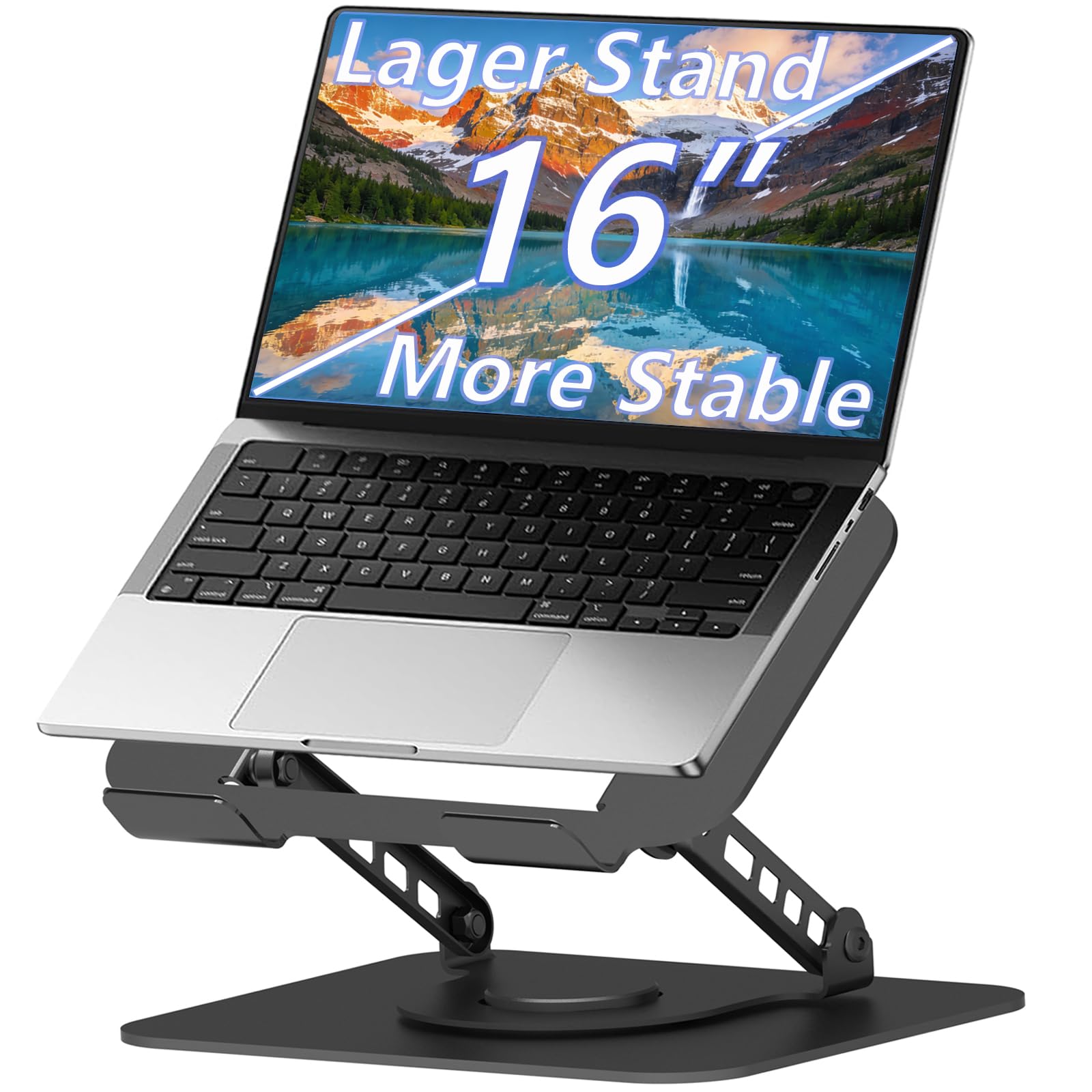 HongFei - Adjustable Laptop Stand, 360 Rotating Computer Riser, Stable Base Holder for MacBook Pro/Air Notebook up to 16 Inches - Black